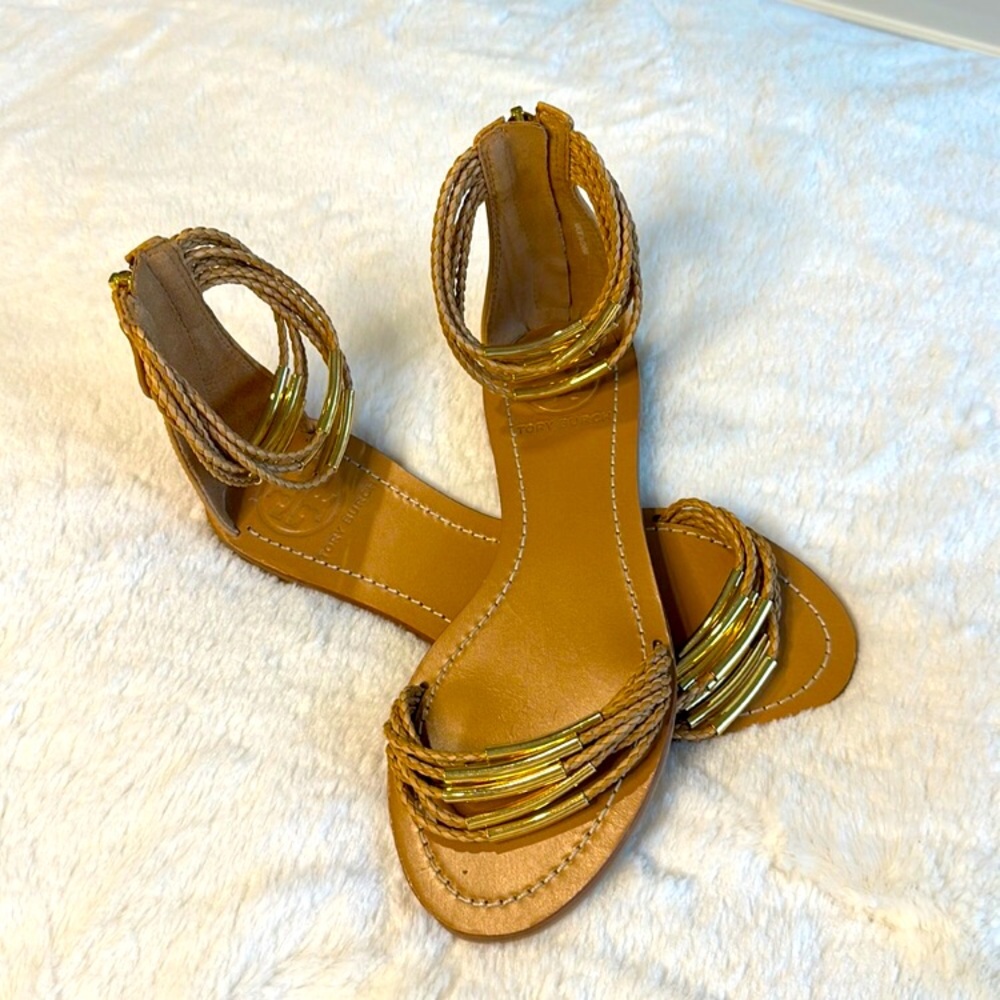 Tory Burch Mignon Tan Gold Sandals